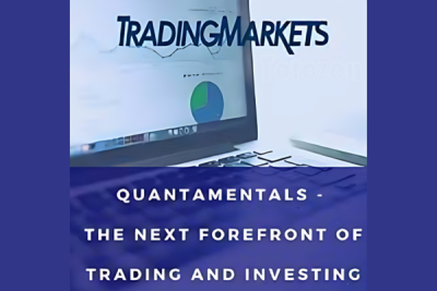 A trader analyzing market data using Quantamentals on multiple computer screens.