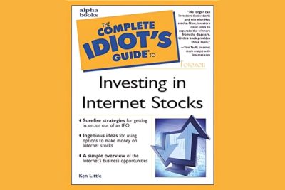 Illustration of investing in internet stocks with charts and graphs.