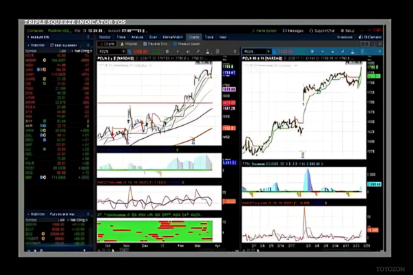 A trader analyzing the Triple Squeeze Indicator on ThinkOrSwim platform, preparing for a volatility breakout trade