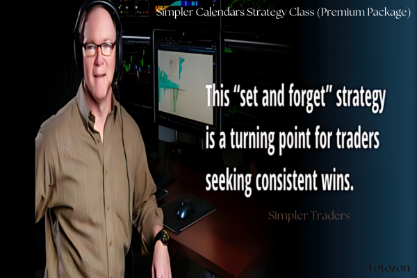 A trader using the Simpler Calendars Strategy Class on a computer, analyzing options trading strategies.