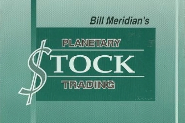 An illustration of planetary alignments over a stock market chart, highlighting key trading opportunities as conceptualized by Bill Meridian.