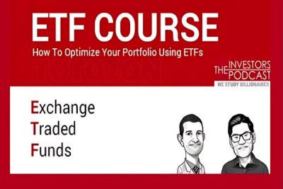 An investor analyzing ETF charts and graphs on a computer screen, following insights from The Investors Podcast