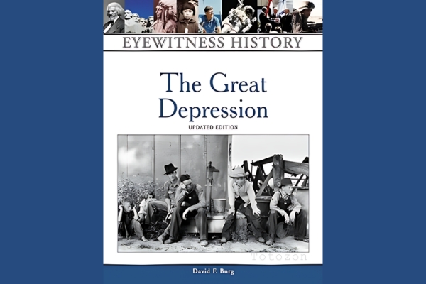 Historical photo of people standing in line for food during the Great Depression