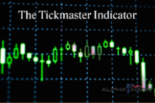 Illustration of a trader analyzing real-time signals using the Tickmaster Indicator on a computer screen.