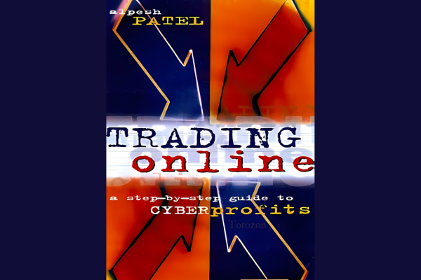 Illustration of a trader using a laptop to analyze online trading charts and data