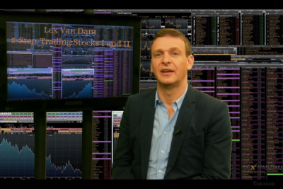 Lex Van Dam conducting a stock trading seminar with participants actively engaged.
