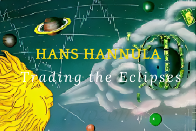 Stock market chart with eclipse illustration symbolizing market volatility during celestial events.