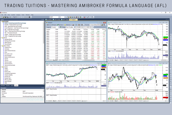 A trader writing AFL scripts in Amibroker on a computer screen