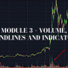 A trading chart showing volume bars, trendlines, and technical indicators.