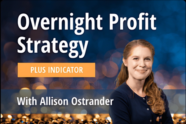 Allison Ostrander presenting the Overnight Profit Strategy PRO with trading charts in the background