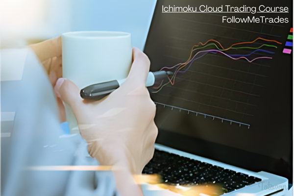 Image showing a trader analyzing Ichimoku Cloud charts on a computer screen, representing the educational content of the Ichimoku Cloud Trading Course