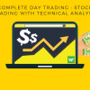 Trader analyzing stock charts with technical indicators on multiple screens.