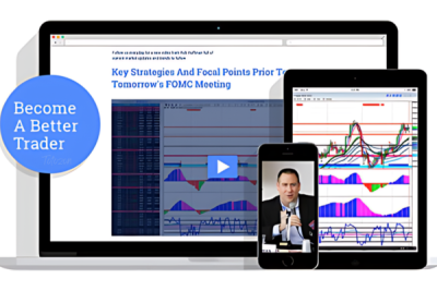 Trader using advanced trading strategies by Rob Hoffman on a computer.