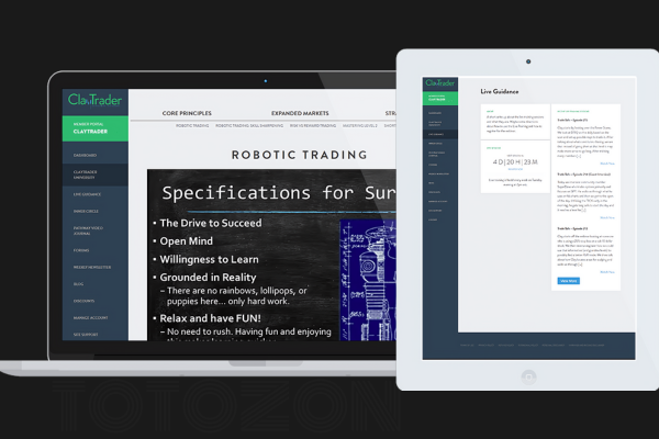 Trader using robotic trading software on a computer screen.